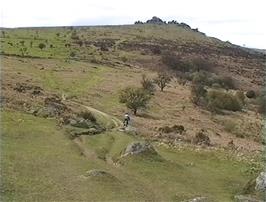 The climb to Hound Tor, with the remains of Graetor Village on the hillside